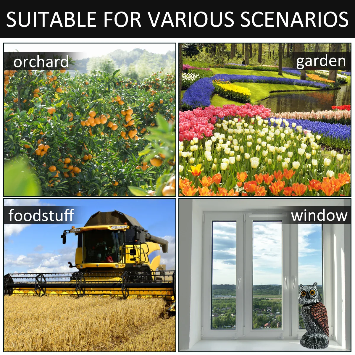 Realistic 2-Pack Owl Decoy with Rotating Head Outdoor Bird and Pest Repellent