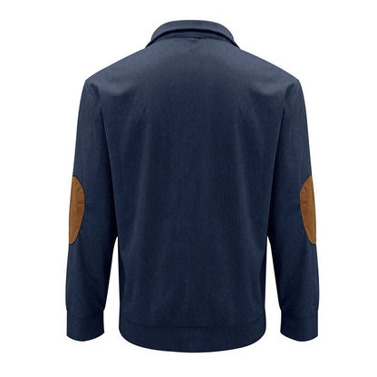 Mens Classic Button Neck Pullover Sweater With Elbow Patches