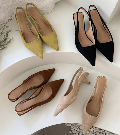 Women's Pointed Toe Slingback Kitten Heels