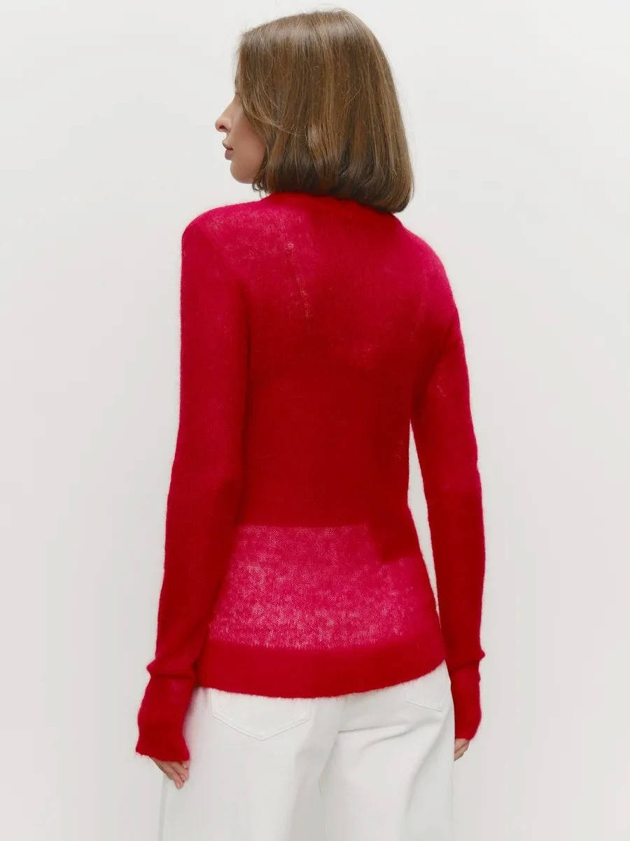 Women’s Mohair Knit Sweater – Long Sleeve O-Neck Pullover