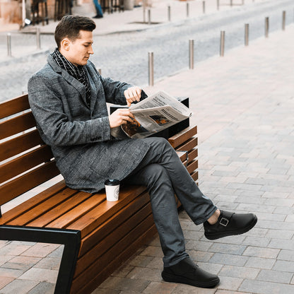 FitVille Mens Wide Leather Walking Shoes Comfortable Diabetic Shoes for Swollen Feet