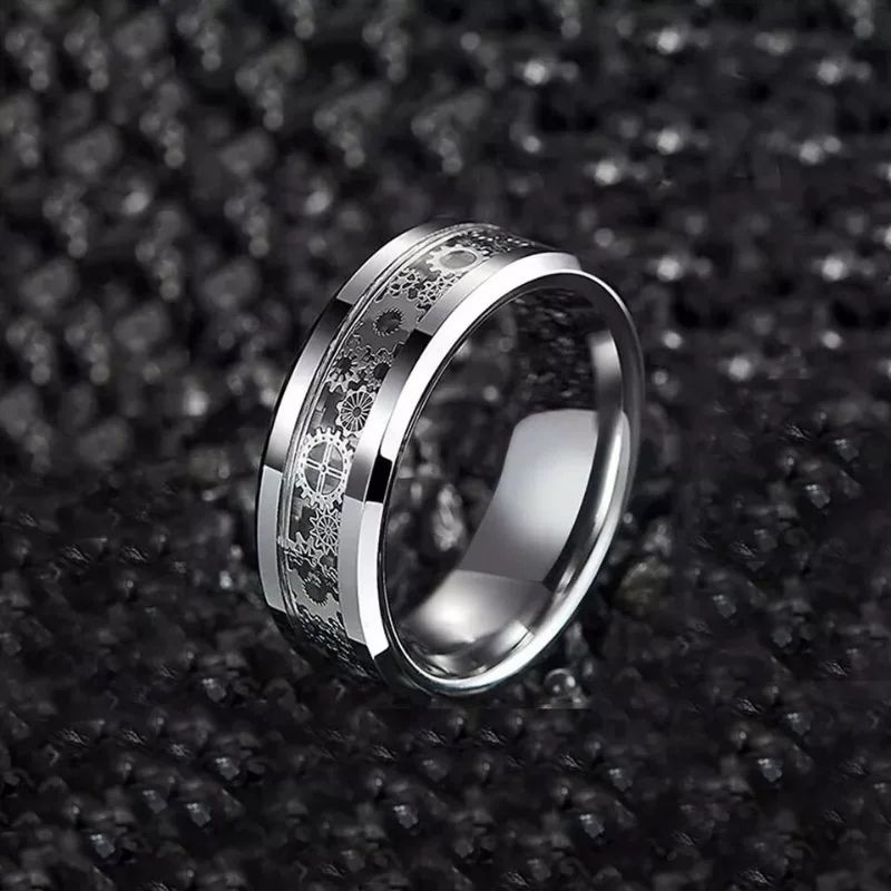 Mens Stainless Steel Carbon Fiber Ring, Stylish & Durable Rings for Men