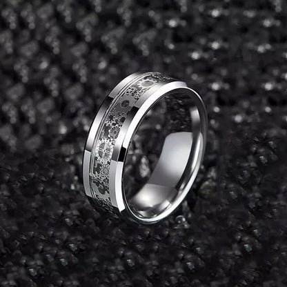Mens Stainless Steel Carbon Fiber Ring, Stylish & Durable Rings for Men
