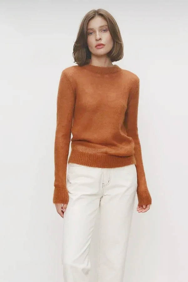 Women’s Mohair Knit Sweater – Long Sleeve O-Neck Pullover