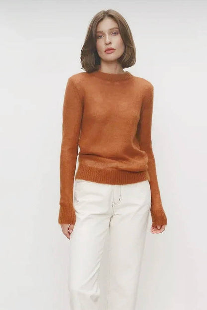 Women’s Mohair Knit Sweater – Long Sleeve O-Neck Pullover
