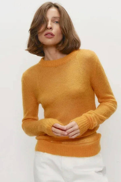 Women’s Mohair Knit Sweater – Long Sleeve O-Neck Pullover