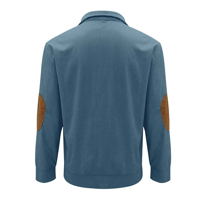 Mens Classic Button Neck Pullover Sweater With Elbow Patches
