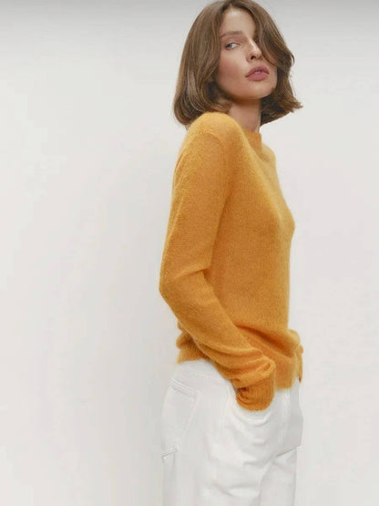 Women’s Mohair Knit Sweater – Long Sleeve O-Neck Pullover