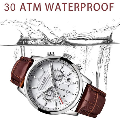 LIGE Watches Men Top Brand Luxury, Leather Quartz Sport Watch for Men, Business Clock, Waterproof