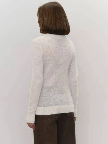 Women’s Mohair Knit Sweater – Long Sleeve O-Neck Pullover