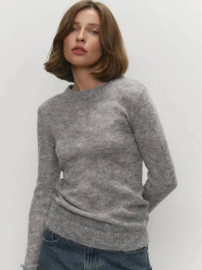 Women’s Mohair Knit Sweater – Long Sleeve O-Neck Pullover