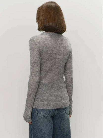 Women’s Mohair Knit Sweater – Long Sleeve O-Neck Pullover