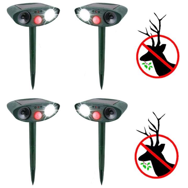 4-Pack Solar Ultrasonic Deer Deterrents – Repels Deer Fast