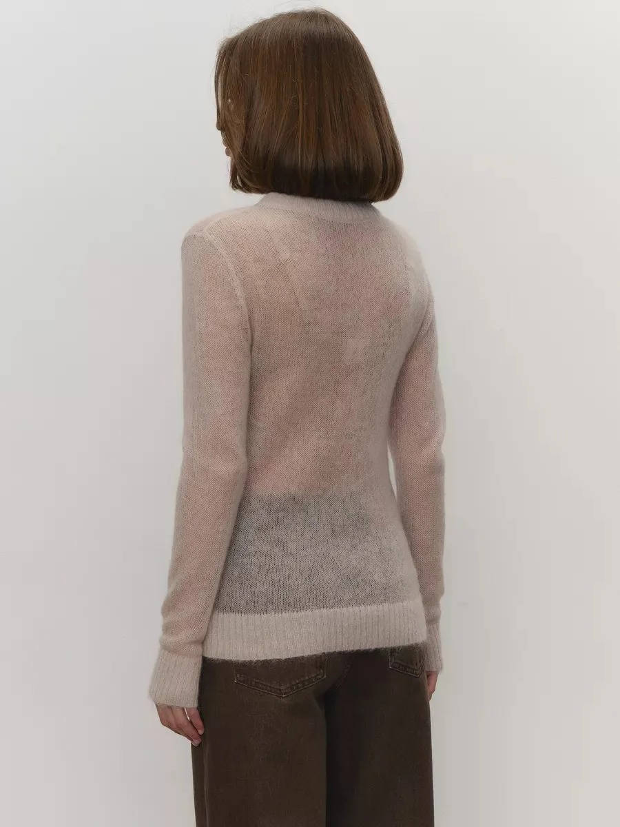 Women’s Mohair Knit Sweater – Long Sleeve O-Neck Pullover