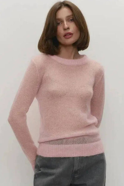Women’s Mohair Knit Sweater – Long Sleeve O-Neck Pullover