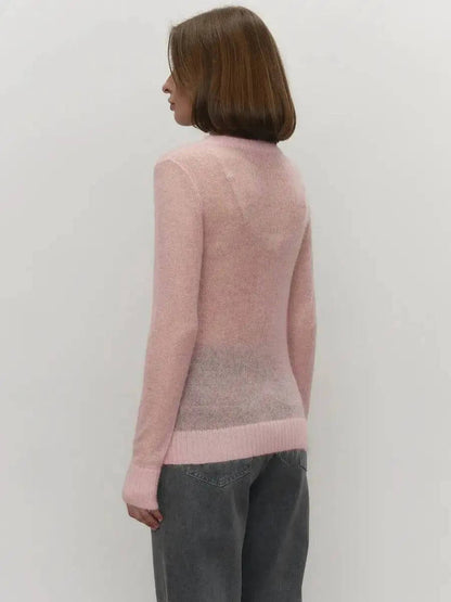 Women’s Mohair Knit Sweater – Long Sleeve O-Neck Pullover