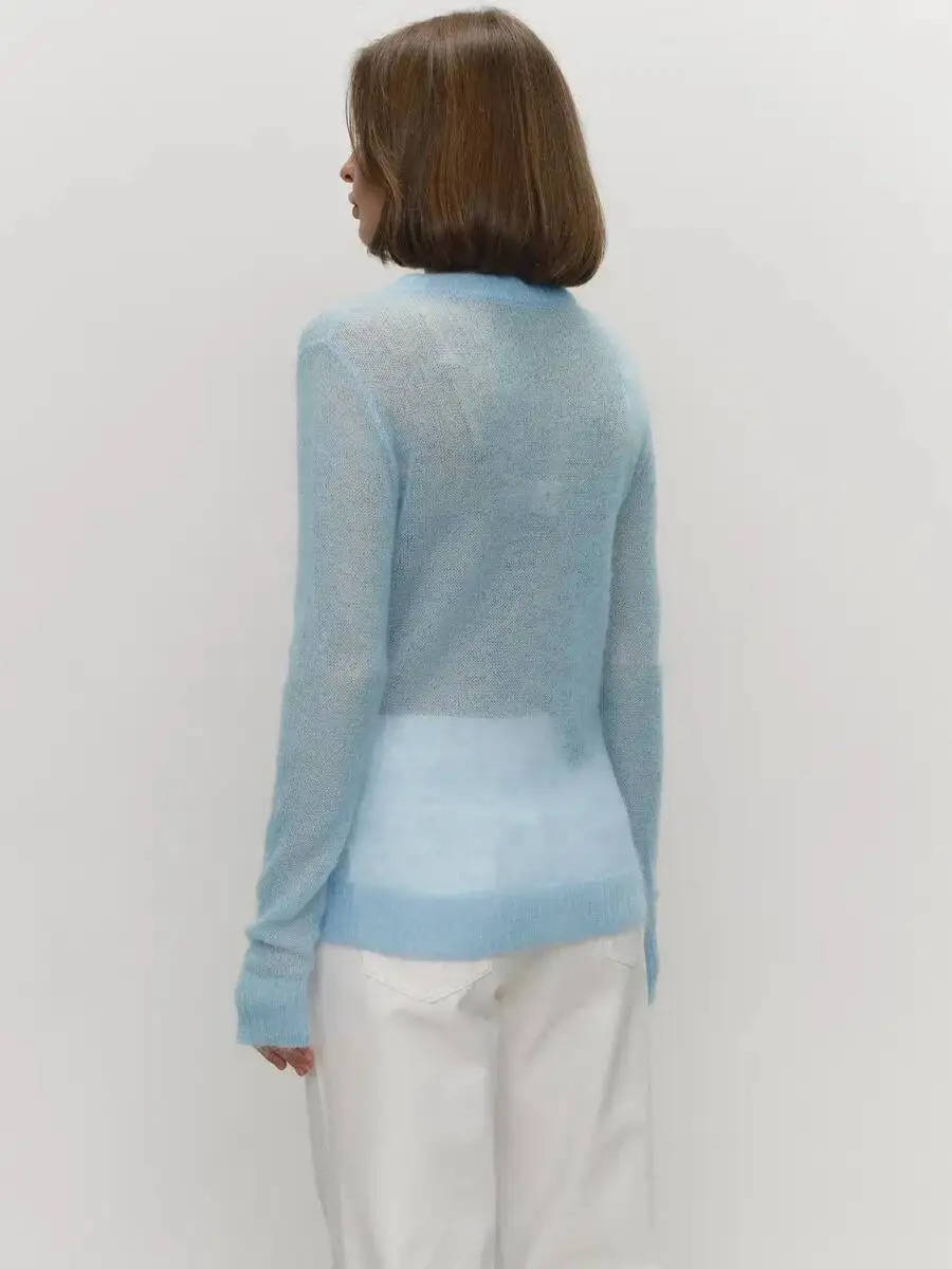 Women’s Mohair Knit Sweater – Long Sleeve O-Neck Pullover