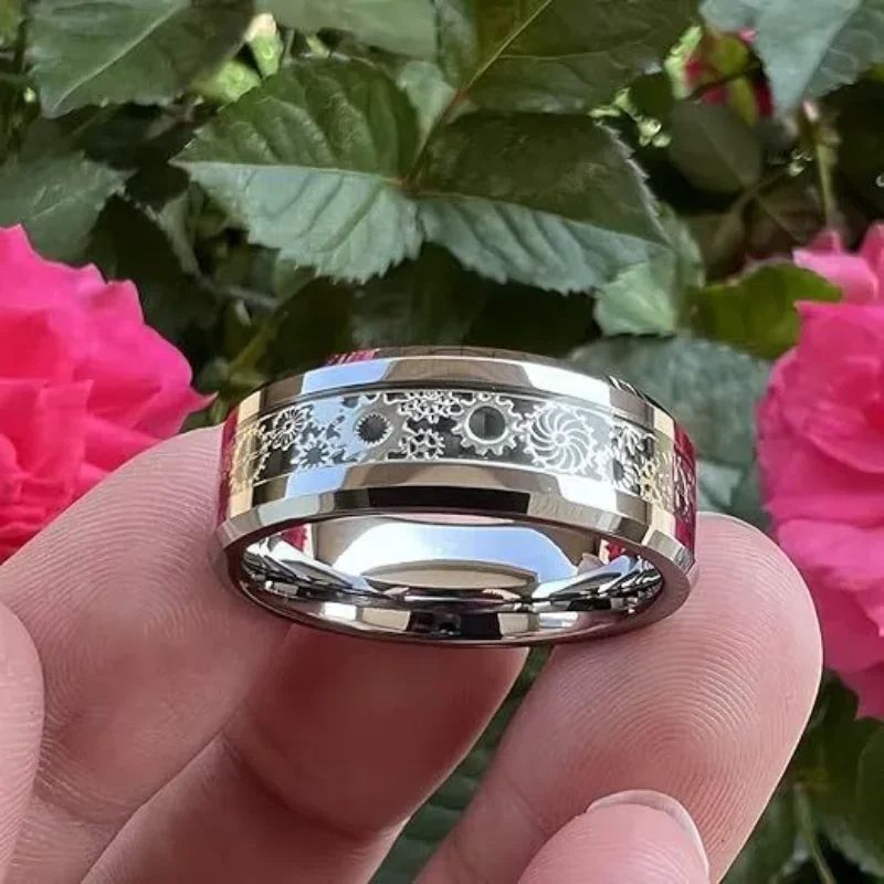 Mens Stainless Steel Carbon Fiber Ring, Stylish & Durable Rings for Men