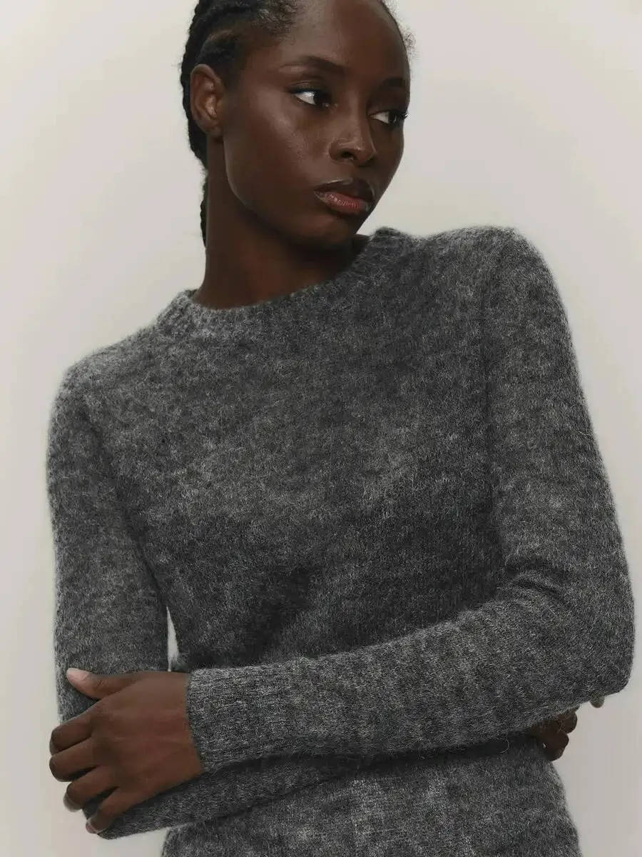 Women’s Mohair Knit Sweater – Long Sleeve O-Neck Pullover