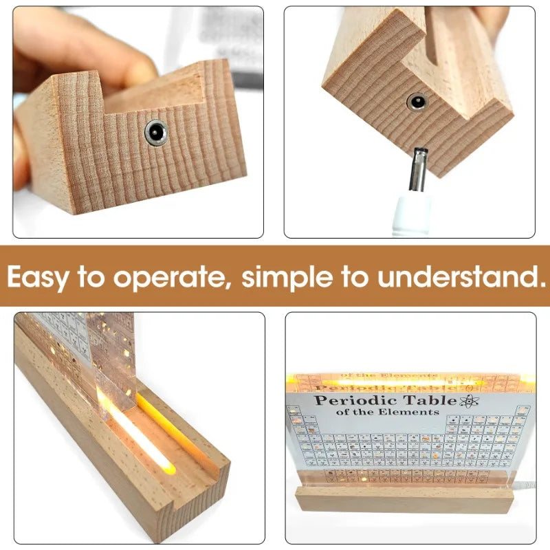 Acrylic Periodic Table with Wooden Light Base