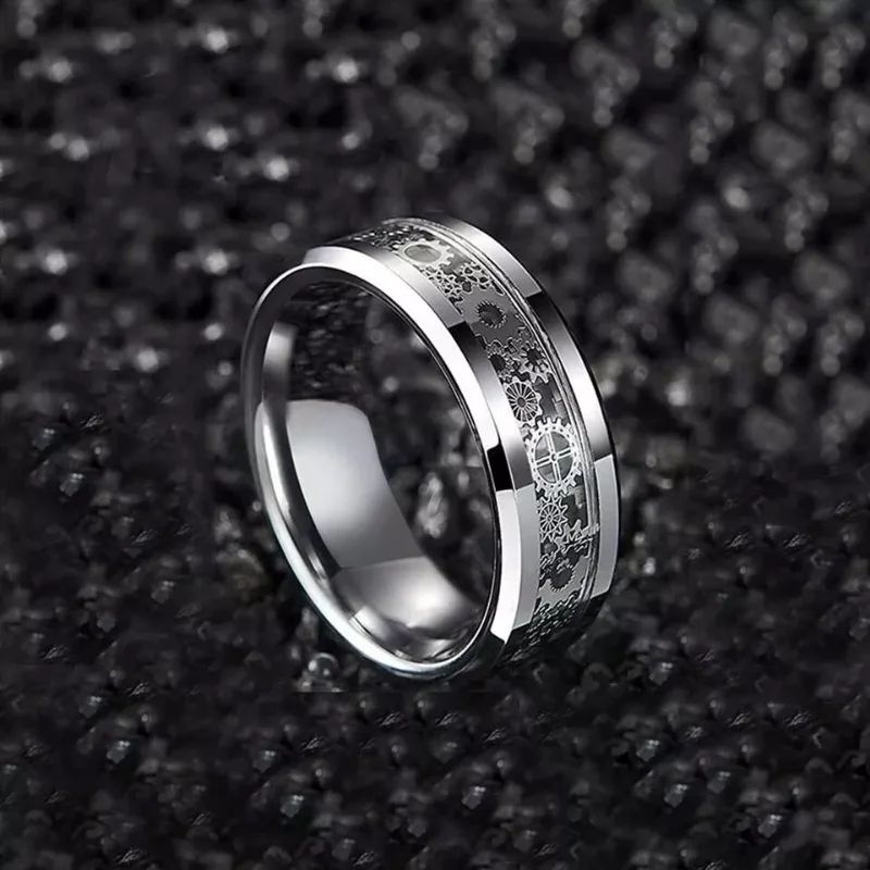 Mens Stainless Steel Carbon Fiber Ring, Stylish & Durable Rings for Men
