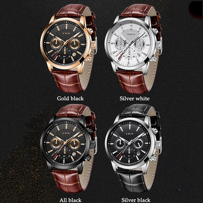 LIGE Watches Men Top Brand Luxury, Leather Quartz Sport Watch for Men, Business Clock, Waterproof