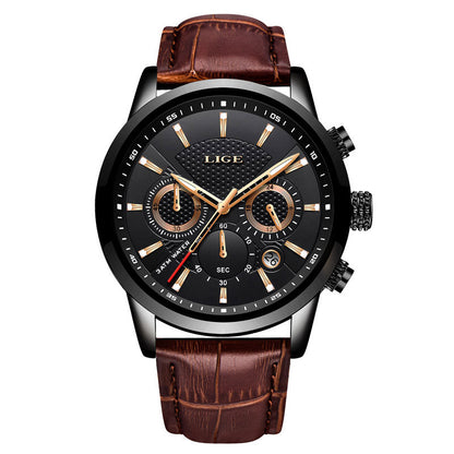 LIGE Watches Men Top Brand Luxury, Leather Quartz Sport Watch for Men, Business Clock, Waterproof