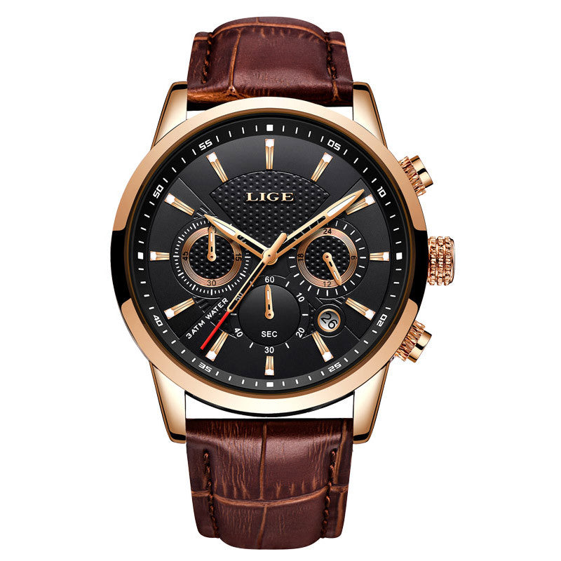 LIGE Watches Men Top Brand Luxury, Leather Quartz Sport Watch for Men, Business Clock, Waterproof