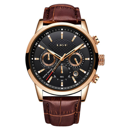 LIGE Watches Men Top Brand Luxury, Leather Quartz Sport Watch for Men, Business Clock, Waterproof