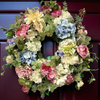 Vibrant Rainbow Hydrangea Wreath – Lifelike Artificial Flowers for Door or Wall