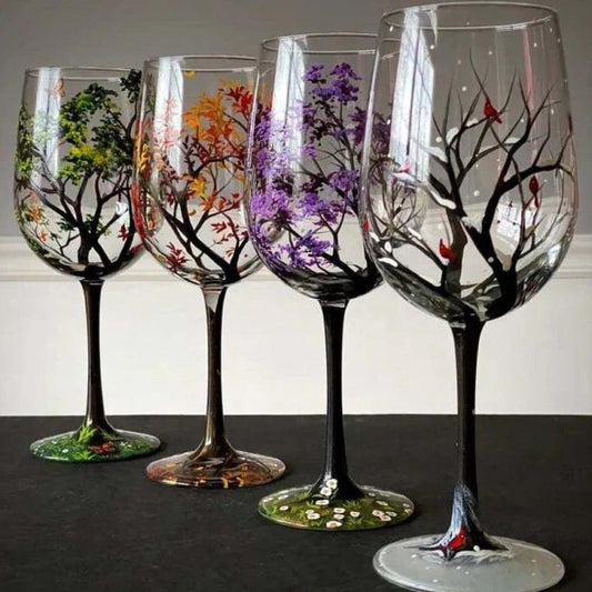 Four Seasons Tree Decorative Wine Glasses