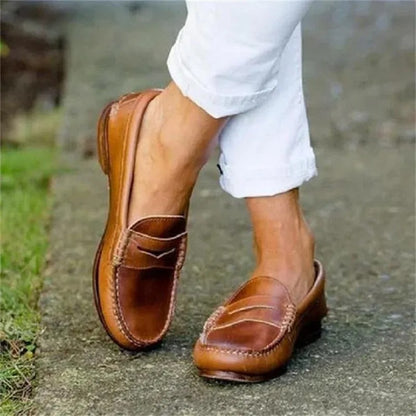 Women’s Vintage Slip On Loafers with Low Heel Design