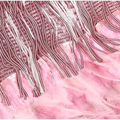 Short Dress with Feather Accents