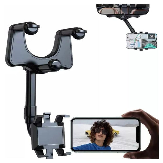 Rotatable and Retractable Car Phone Holder 360° Rear View Mirror Mount
