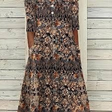 Ethnic V Neck Half Sleeve Midi Dress