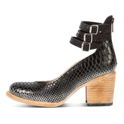 Women's Block Heel Ankle Shoes with Back Zipper