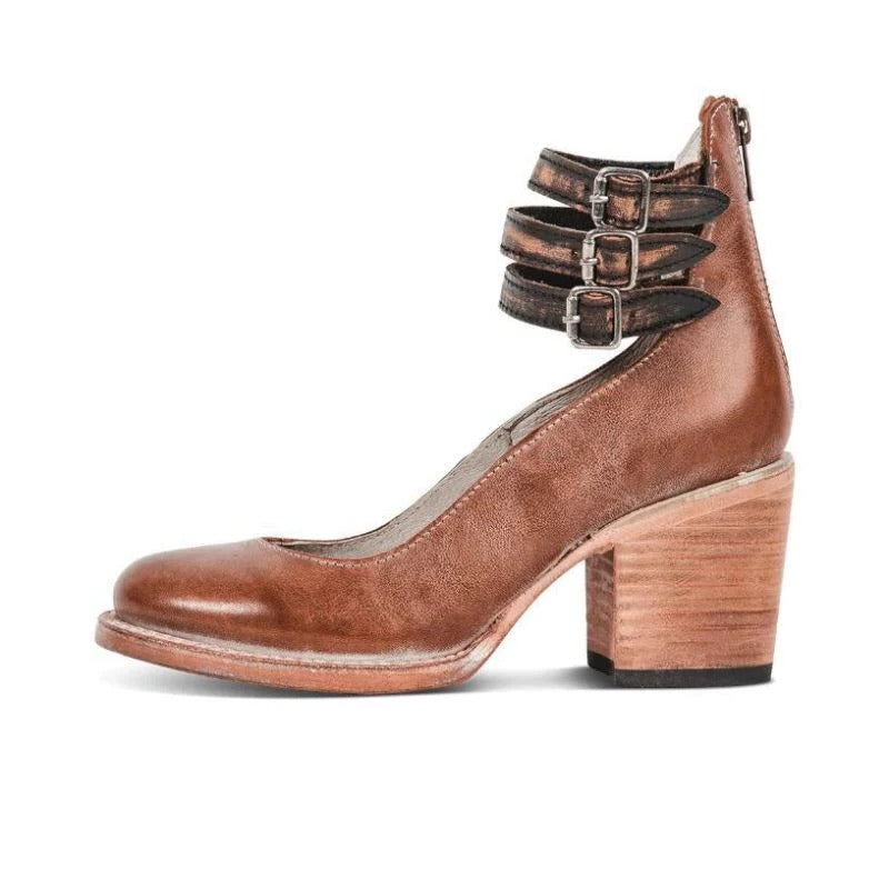 Women's Block Heel Ankle Shoes with Back Zipper