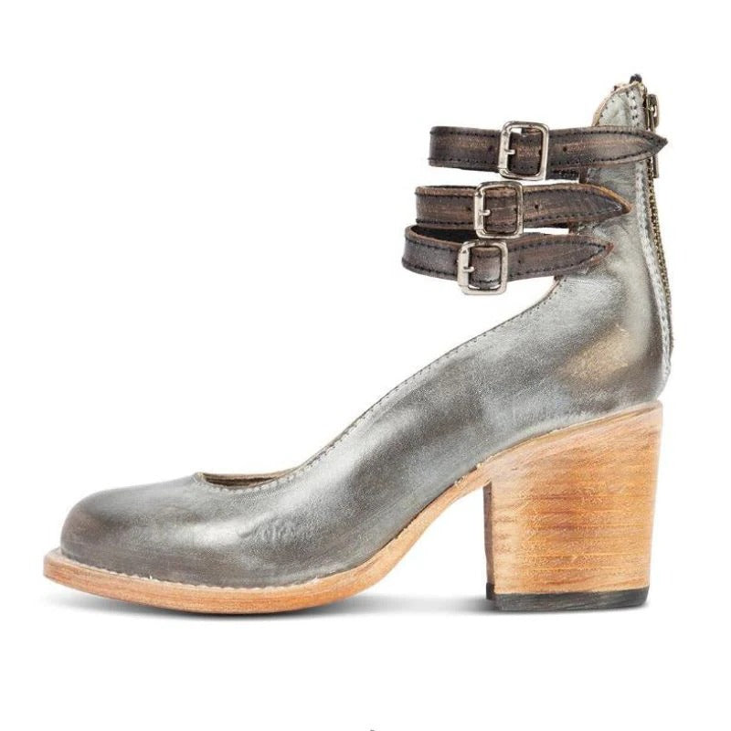 Women's Block Heel Ankle Shoes with Back Zipper