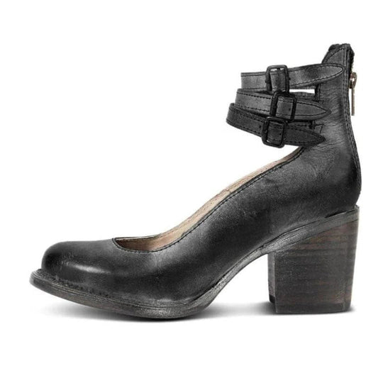 Women's Block Heel Ankle Shoes with Back Zipper