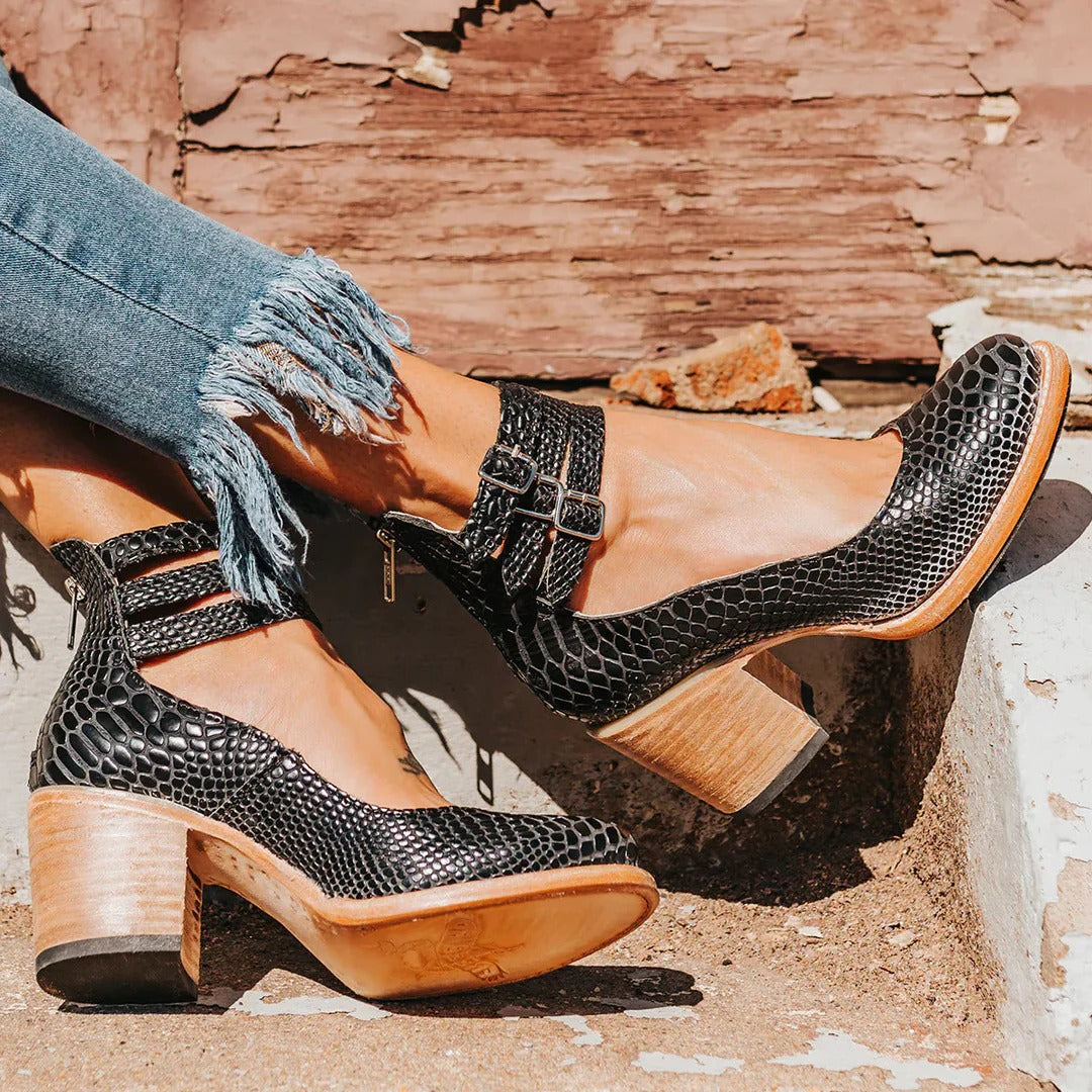 Women's Block Heel Ankle Shoes with Back Zipper