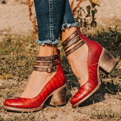 Women's Block Heel Ankle Shoes with Back Zipper