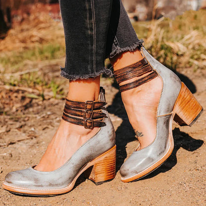 Women's Block Heel Ankle Shoes with Back Zipper