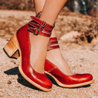 Women's Block Heel Ankle Shoes with Back Zipper