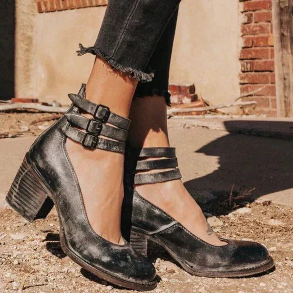 Women's Block Heel Ankle Shoes with Back Zipper