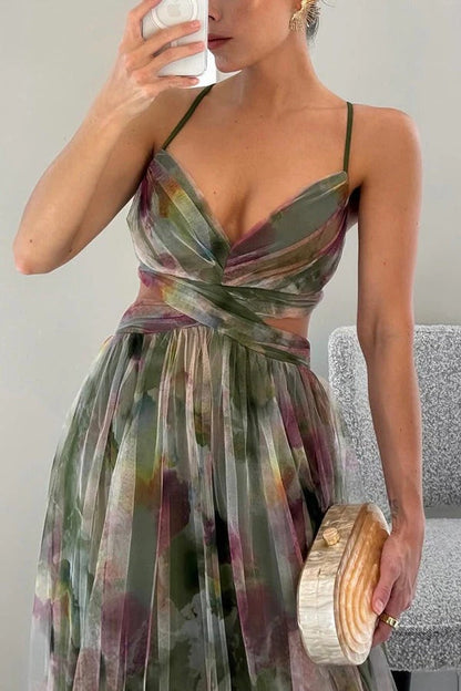 Women's Floral Pleated Maxi Dress