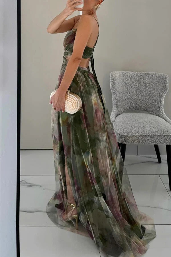 Women's Floral Pleated Maxi Dress