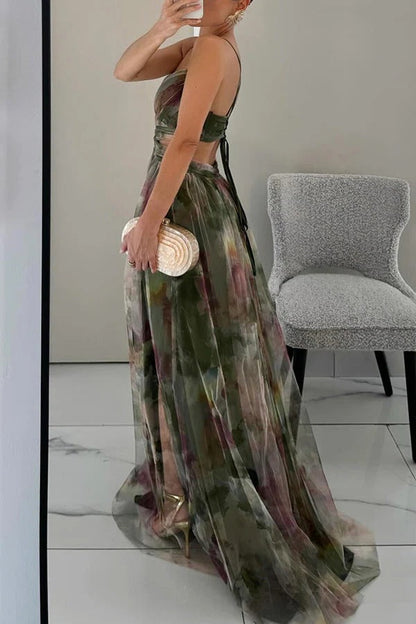 Women's Floral Pleated Maxi Dress