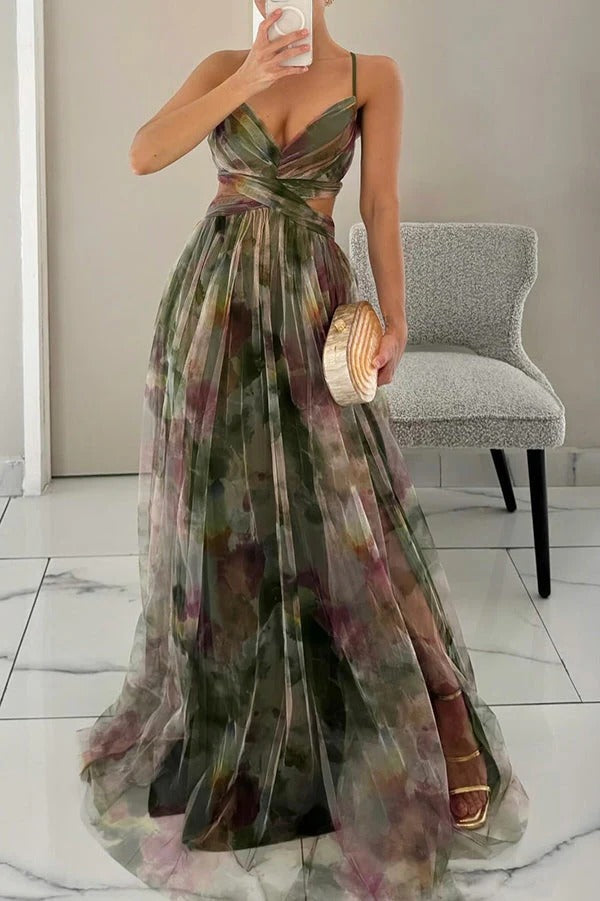 Women's Floral Pleated Maxi Dress