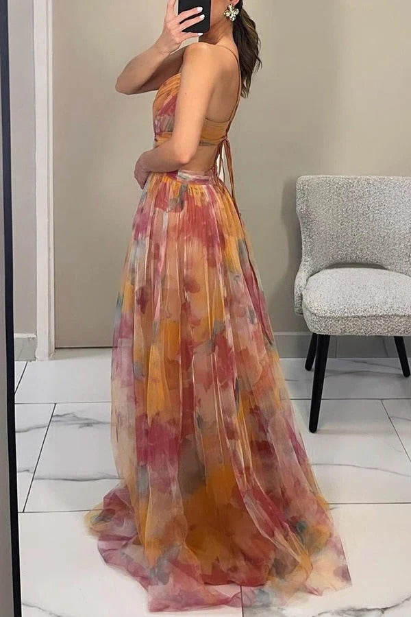 Women's Floral Pleated Maxi Dress