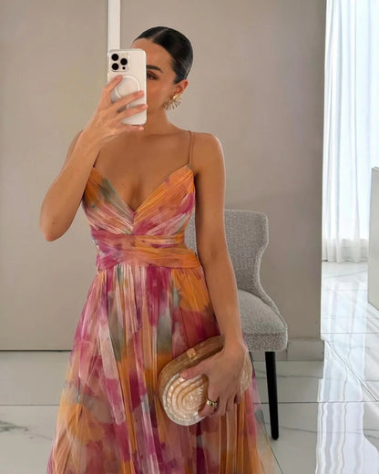 Women's Floral Pleated Maxi Dress